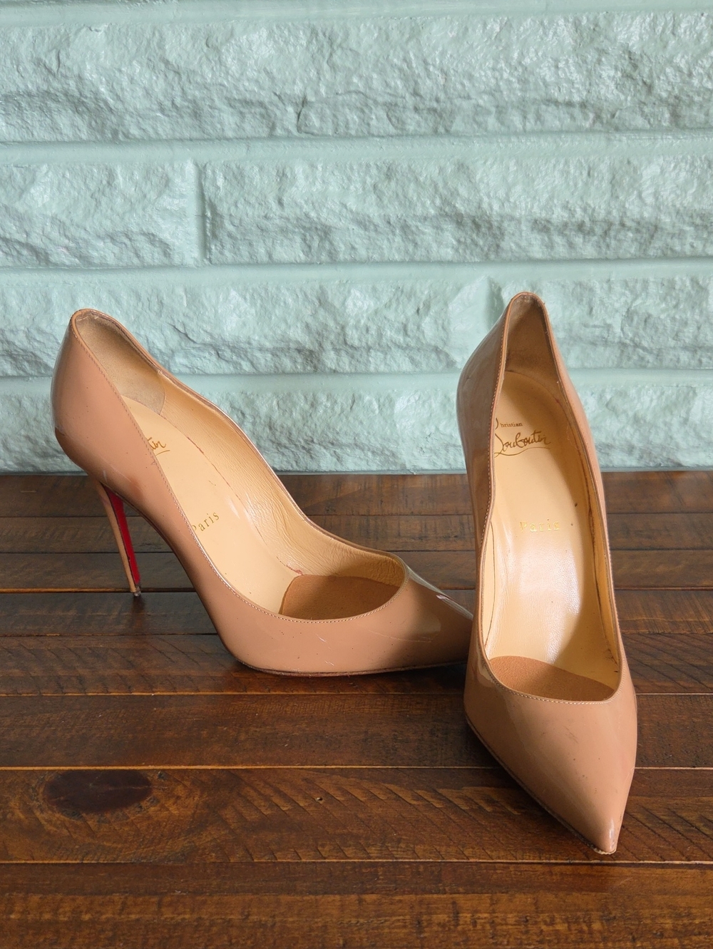 Christian Louboutin Nude Patent Leather Pointed-Toe Pumps Size 38.5 (8.5)